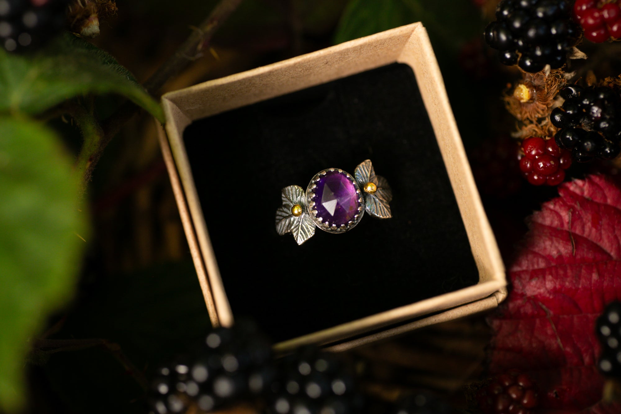 Autumn Blackberry Ring with Amethyst ~ For Healing, Protection & Resilience