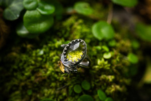 Hawthorne, Birch & Moldavite ring ~ For Hope & New Beginnings