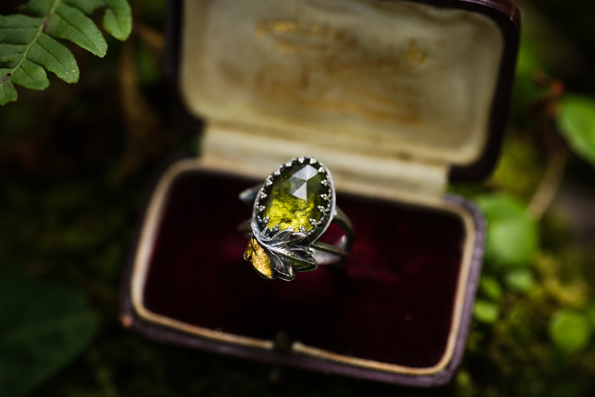 Hawthorne, Birch & Moldavite ring ~ For Hope & New Beginnings