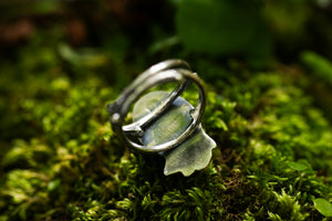 Hawthorne, Birch & Moldavite ring ~ For Hope & New Beginnings