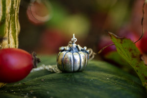 Tiny Samhain Pumpkin Pendant - Sterling silver