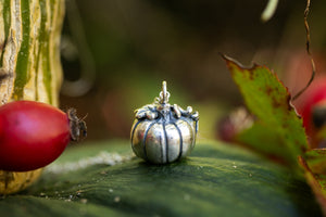 Tiny Samhain Pumpkin Pendant - Sterling silver