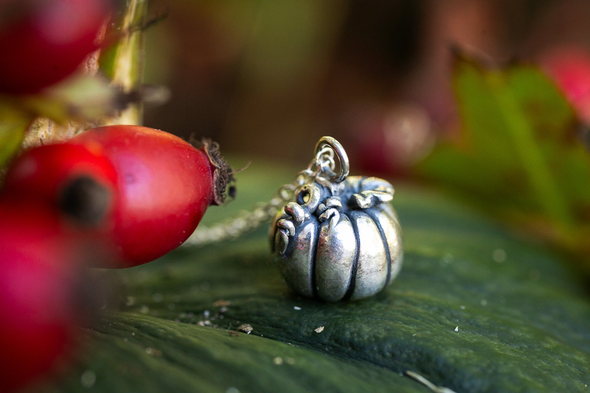 Tiny Samhain Pumpkin Pendant - Sterling silver