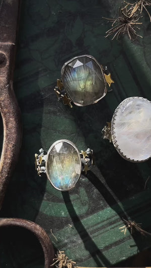 Northern lights ring ~ Labradorite, Rutile Quartz & Birch