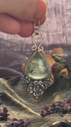OOAK Prehnite pendant gold gilded details