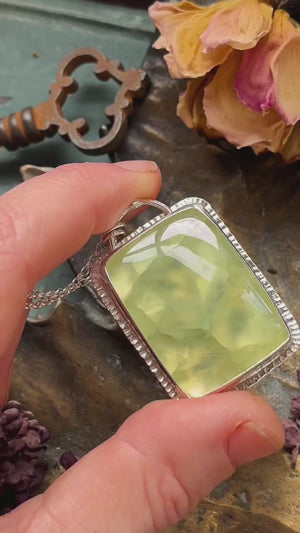 OOAK Prehnite pendant with leaf design