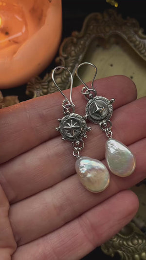 Moon & Star Pearl teardrop earrings