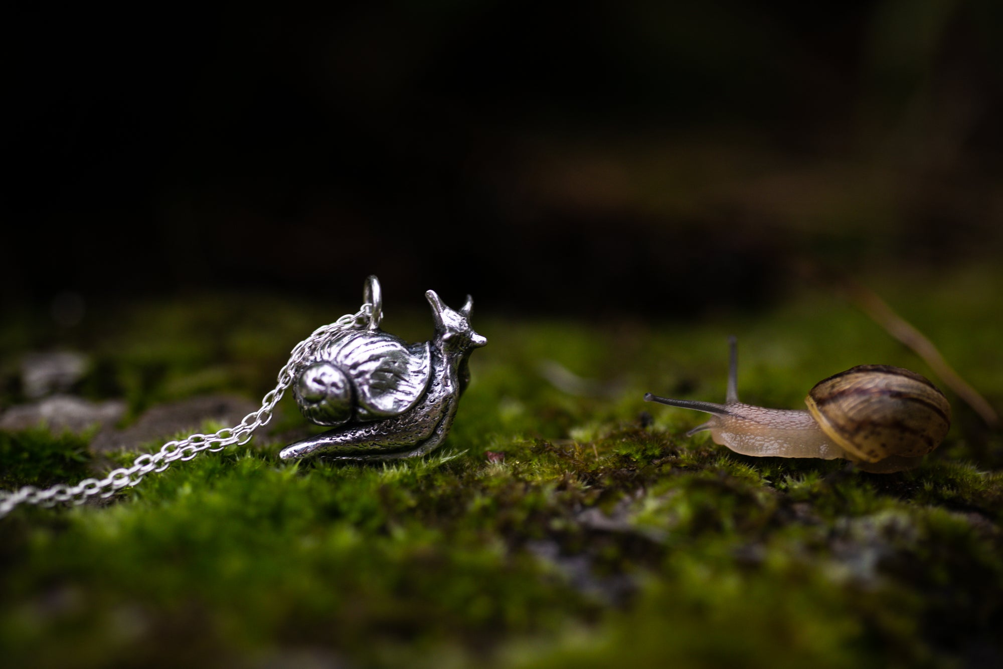 Miniature silver snail necklace