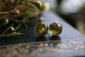 Forest moss and gold leaf earrings