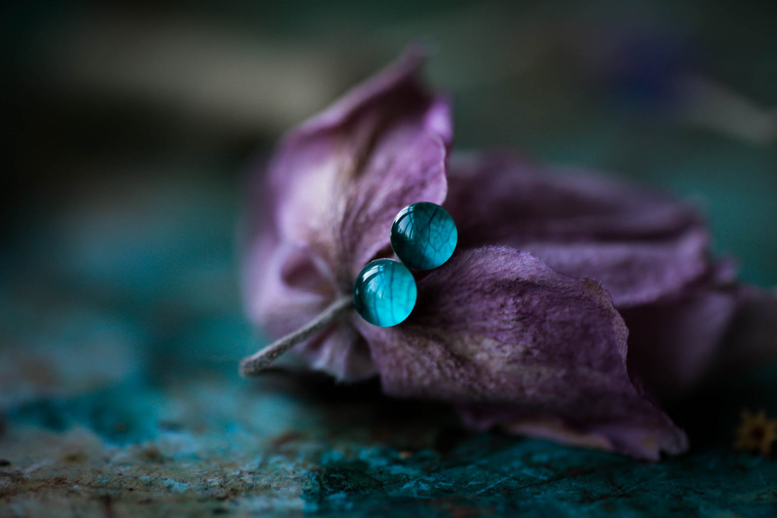 Turquoise blue hydrangea petal earrings