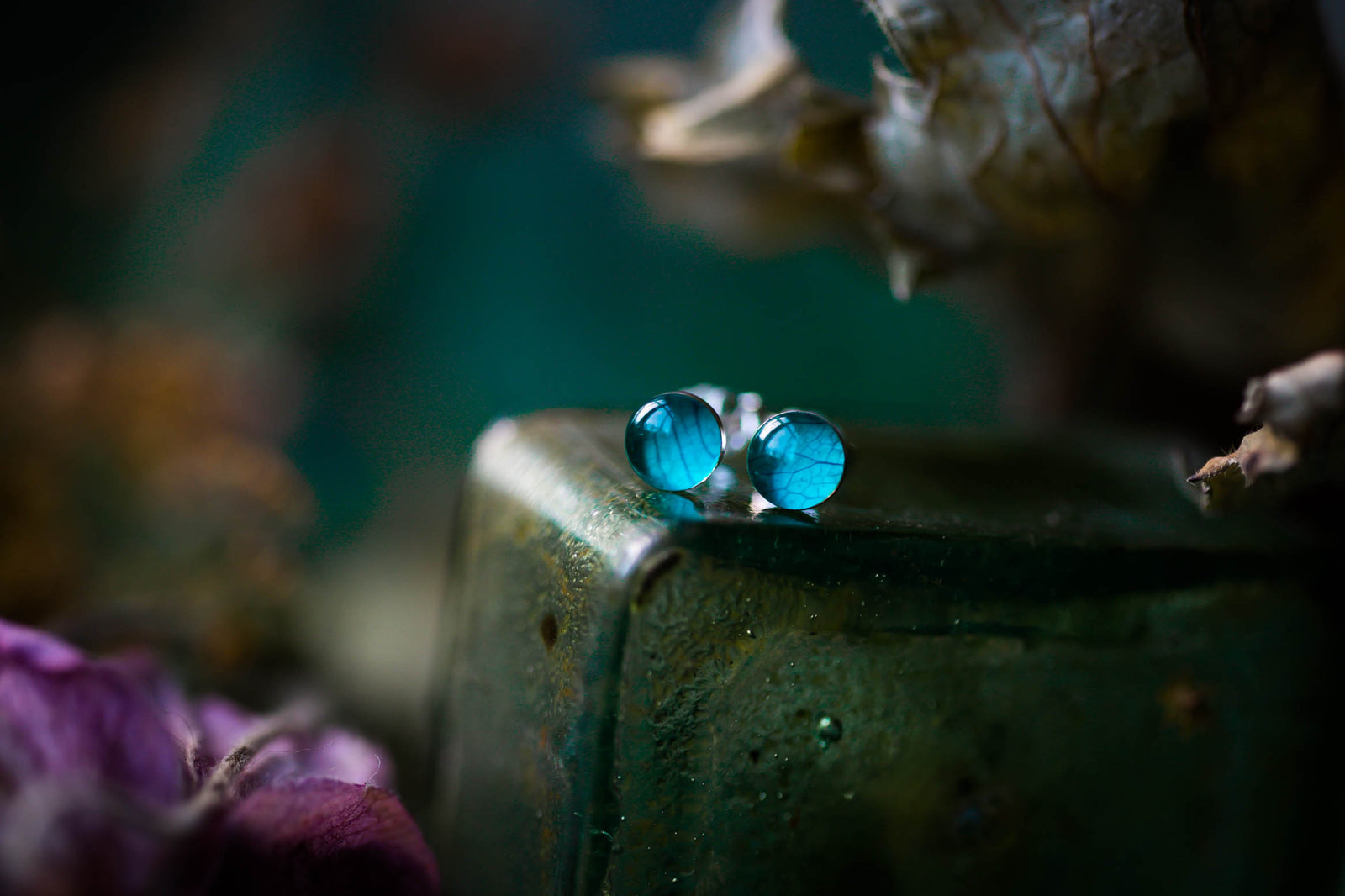 Turquoise blue hydrangea petal earrings