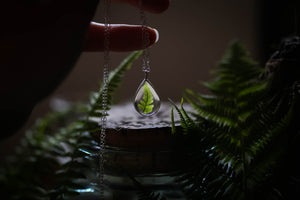 Tiny fern leaf teardrop pendant