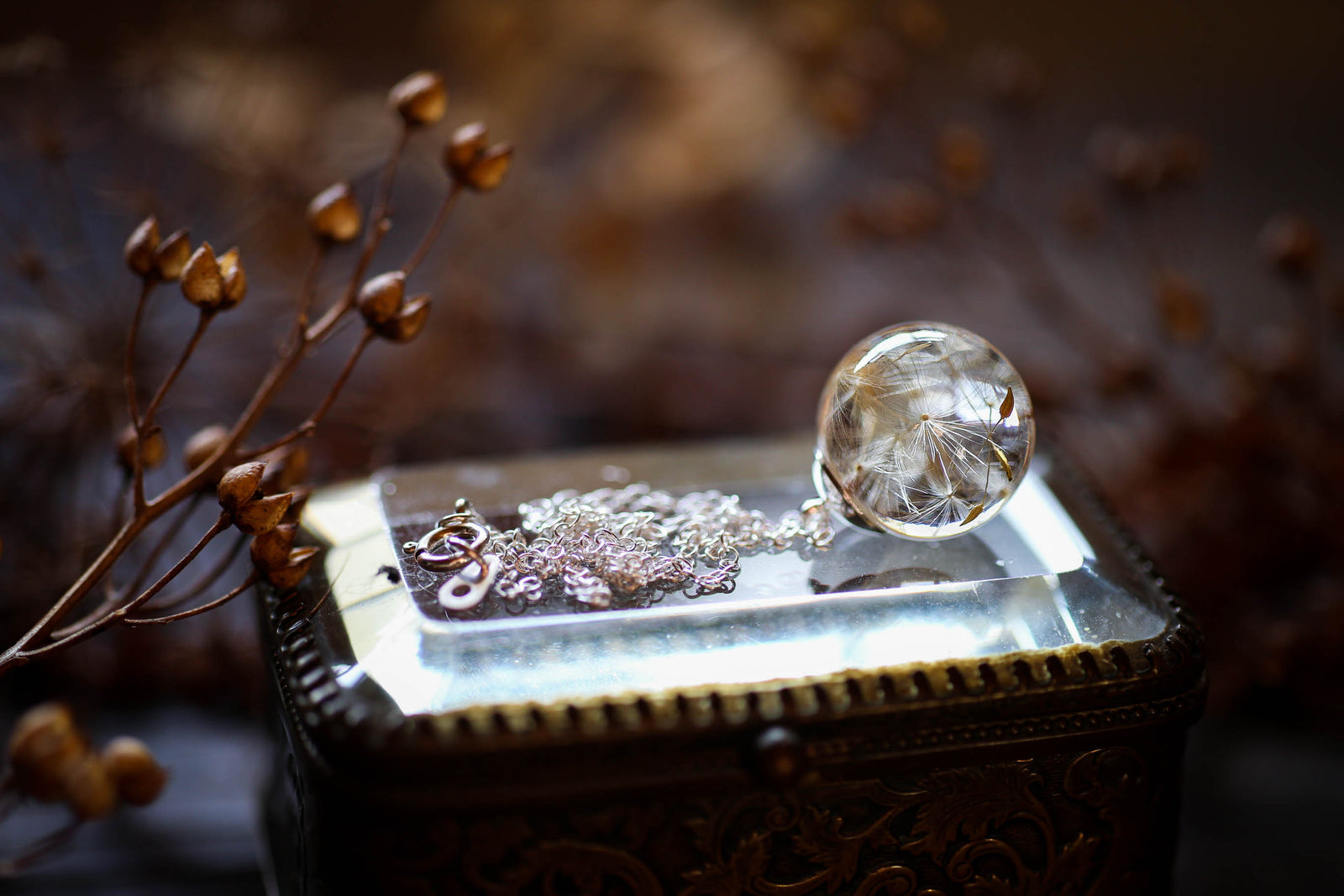 Silver dandelion wish pendant