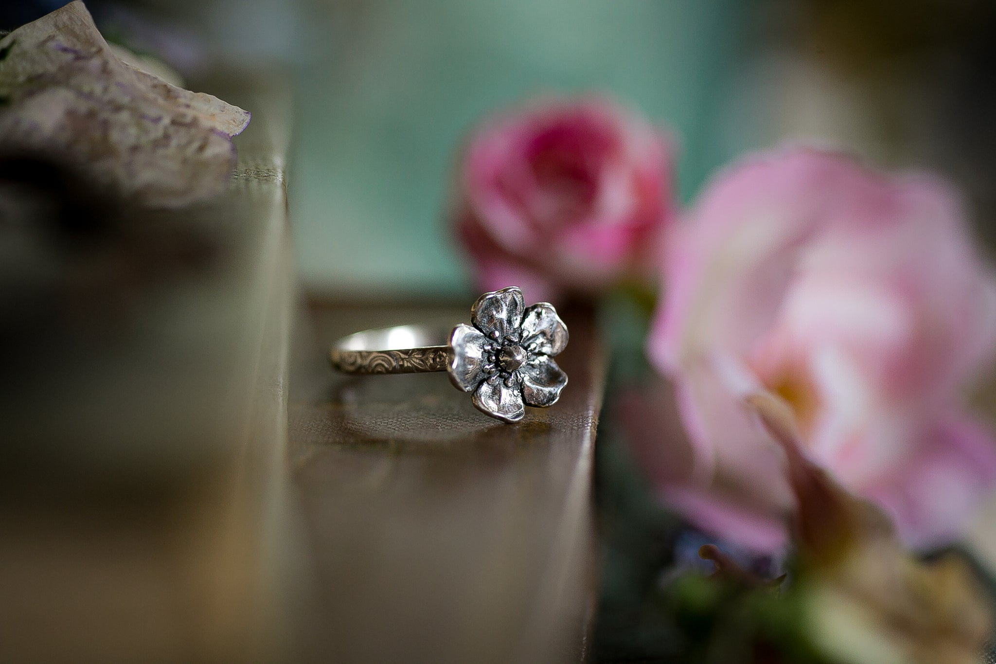 Wild Strawberry blossom ring ~ For Goodness & Luck