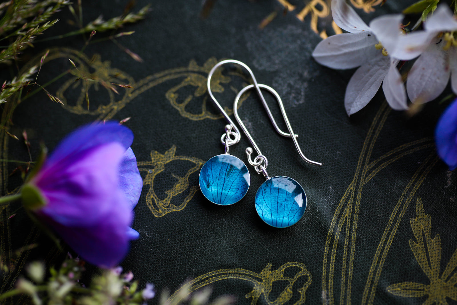 Turquoise hydrangea petal earrings