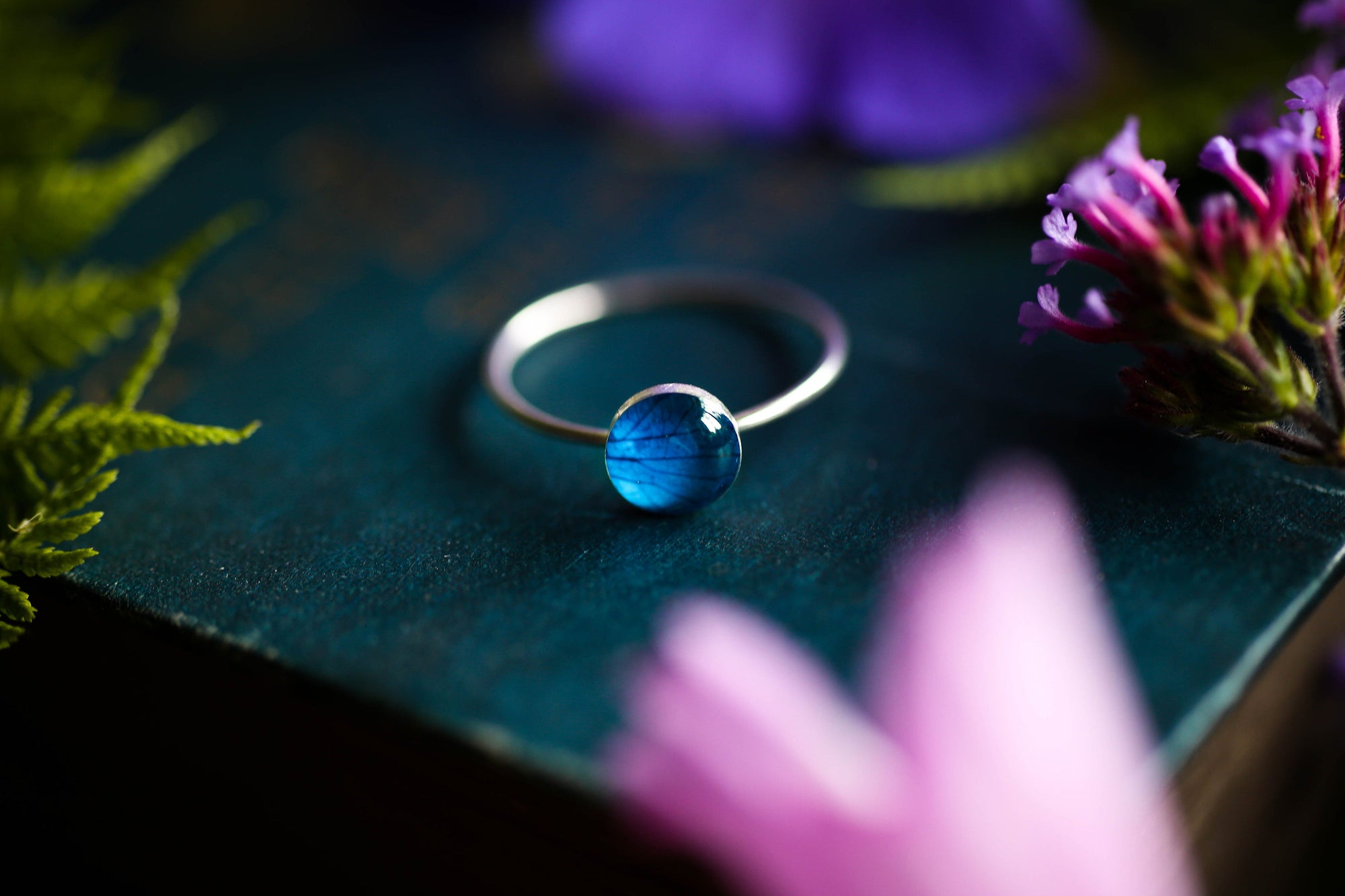 Turquoise hydrangea stacking ring