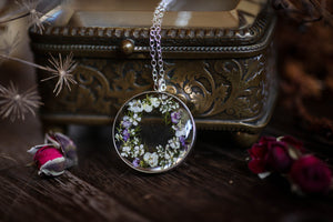 sterling silver resin necklace with real flowers
